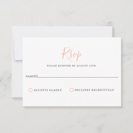 Minimalistisch Peach Bellini Wedding RSVP Card Karte (Vorderseite)