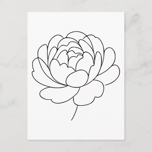 Minimalistisch Peony Bloom Line Art Postkarte (Vorderseite)