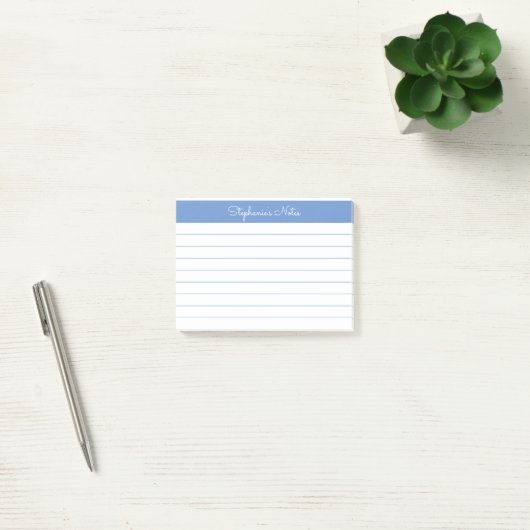 Minimalistisch Periwinkle Blue Lined Personalisier Post-it Klebezettel (Büro)