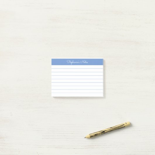 Minimalistisch Periwinkle Blue Lined Personalisier Post-it Klebezettel (Auf Schreibtisch)