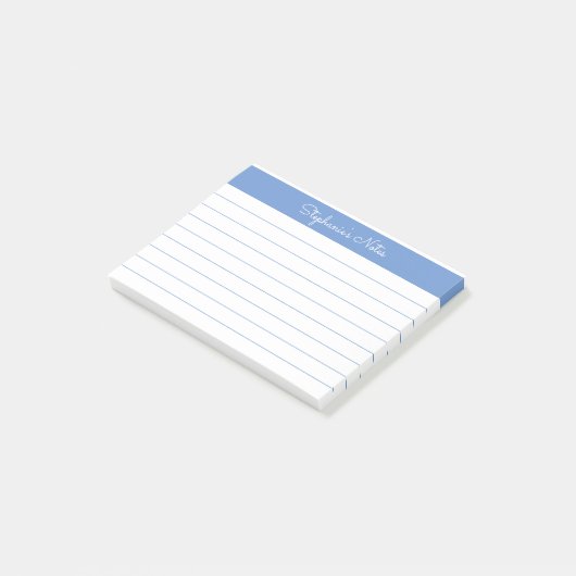 Minimalistisch Periwinkle Blue Lined Personalisier Post-it Klebezettel (angewinkelt)