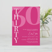 Minimalistisch Pink 30. Geburtstag Party Einladung (Stehend Vorderseite)