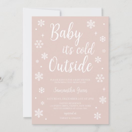 Minimalistisch Pink Baby Es ist kalt draußen Babyd Einladung (Vorderseite)