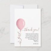 Minimalistisch Pink Ballon Oh Girl Baby Dusche Dankeskarte (Vorderseite)