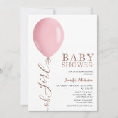 Minimalistisch Pink Ballon Oh Girl Baby Dusche Einladung (Vorderseite)