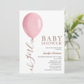 Minimalistisch Pink Ballon Oh Girl Baby Dusche Einladung (Stehend Vorderseite)