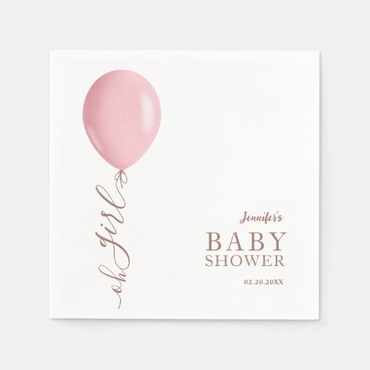 Minimalistisch Pink Ballon Oh Girl Baby Dusche Serviette (Vorderseite)