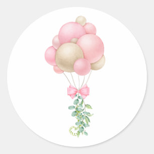 Minimalistisch Pink Balloons Girl Baby Dusche Runder Aufkleber