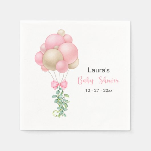 Minimalistisch Pink Balloons Girl Baby Dusche Serviette (Vorderseite)