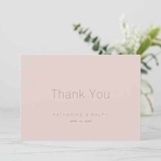 Minimalistisch Pink Beige Wedding Vielen Dank Dankeskarte (Stehend Vorderseite)