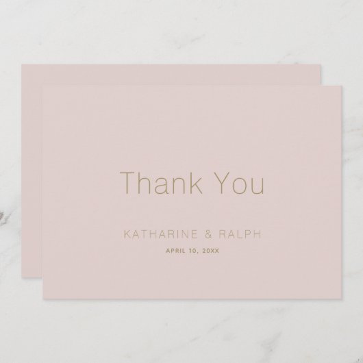 Minimalistisch Pink Beige Wedding Vielen Dank Dankeskarte (Vorne/Hinten)