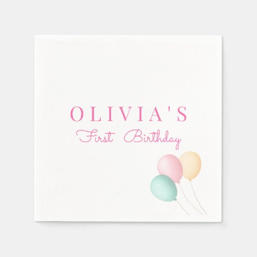 Minimalistisch Pink Blue Yellow Ballon Erster Gebu Serviette (Vorderseite)