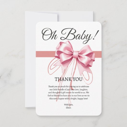 Minimalistisch Pink Bow Baby Dusche Dankeskarte (Vorderseite)