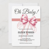 Minimalistisch Pink Bow Baby Dusche Einladung (Vorderseite)