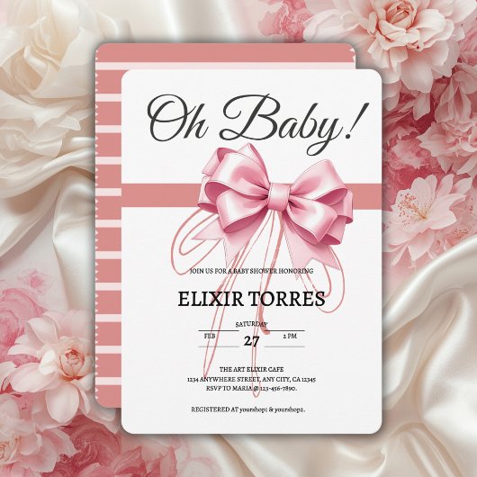 Minimalistisch Pink Bow Baby Dusche Einladung