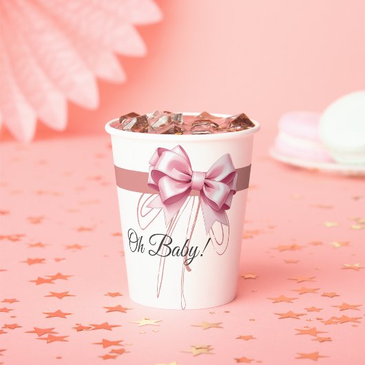 Minimalistisch Pink Bow Baby Dusche Pappbecher