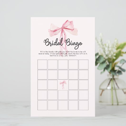 Minimalistisch Pink Bow Bridal Bingo (Stehend Vorderseite)