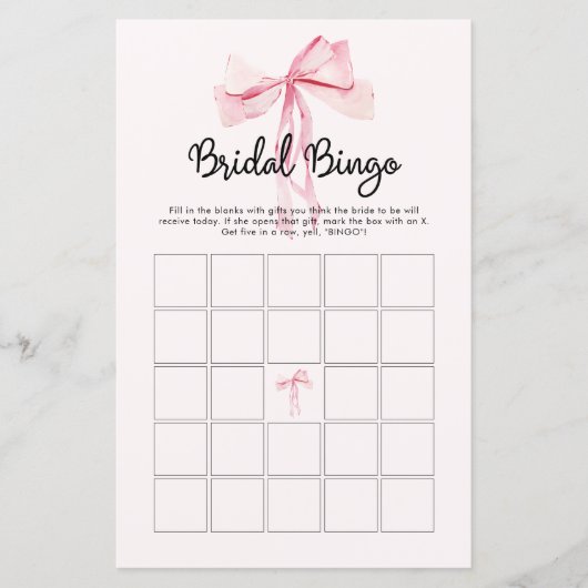 Minimalistisch Pink Bow Bridal Bingo (Vorderseite)