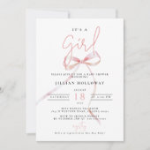 Minimalistisch Pink BOW Es ist ein Mädchen-Dusche Einladung (Vorderseite)