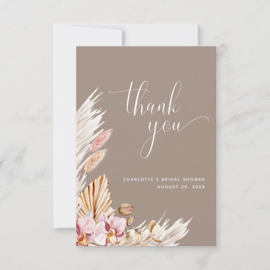 Minimalistisch Pink Brown Boho Floral | BRAUTPARTY Dankeskarte (Vorderseite)