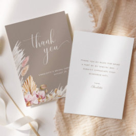 Minimalistisch Pink Brown Boho Floral | BRAUTPARTY Dankeskarte