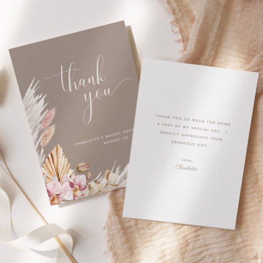 Minimalistisch Pink Brown Boho Floral | BRAUTPARTY Dankeskarte