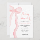 Minimalistisch Pink Coquette Bow Girl Babydusche Einladung (Vorderseite)