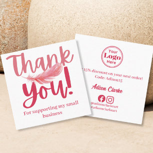 Minimalistisch Pink Feather Vielen Dank Branding Quadratische Visitenkarte