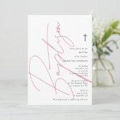 Minimalistisch Pink Girl Script Taufe Christening Einladung (Stehend Vorderseite)