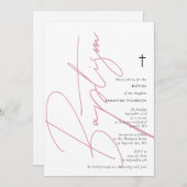 Minimalistisch Pink Girl Script Taufe Christening Einladung (Vorne/Hinten)