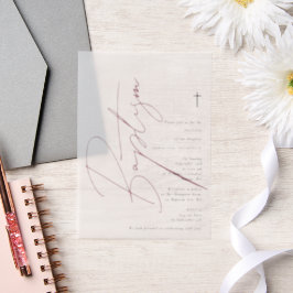 Minimalistisch Pink Girl Script Taufe Christening Pergament Einladungen