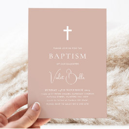 Minimalistisch Pink Girls Christening Taufe Einladung