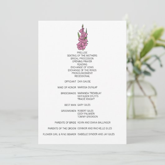 Minimalistisch-Pink-Gladiolus-Hochzeitsprogramm Programm (Stehend Vorderseite)