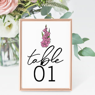 Minimalistisch Pink Gladiolus Wedding Tischnummern