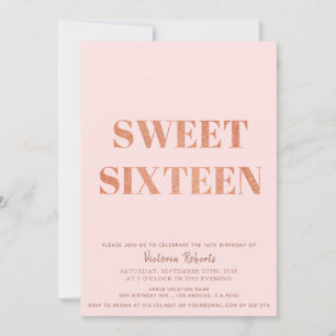 Minimalistisch Pink Gold Glitzer Sweet 16 Einladun Feiertagskarte
