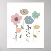 Minimalistisch Pink Green Orange Grey Floral Poster (Vorne)