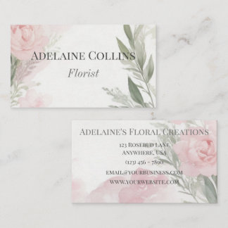 Minimalistisch Pink Peonies Watercolor Florist Visitenkarte