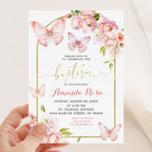 Minimalistisch Pink Peony Floral Butterfly Taufe