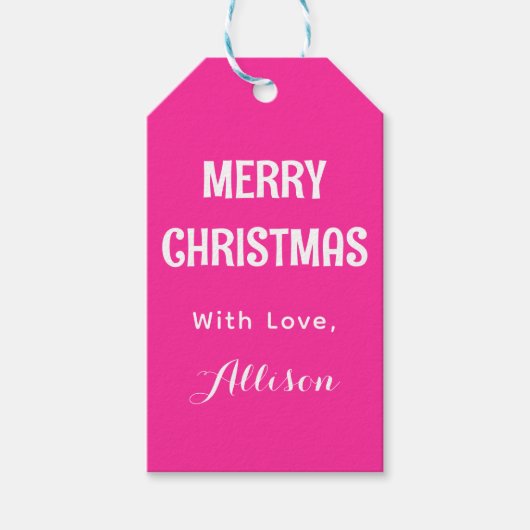 Minimalistisch Pink Retro Frohe Weihnachten Geschenkanhänger (Vorderseite)