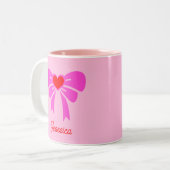 Minimalistisch Pink Ribbon y2k Coqeutte Ästhetisch Zweifarbige Tasse (Vorderseite Links)