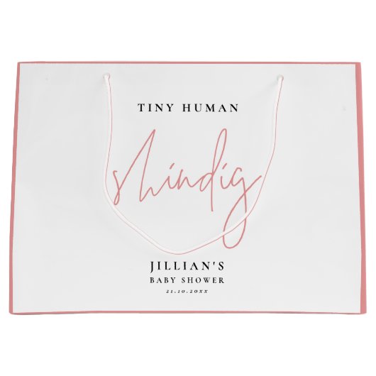 Minimalistisch Pink Tiny Baby Dusche Große Geschenktüte (Vorderseite)