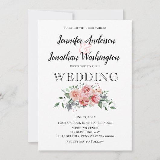 Minimalistisch Pink Wasserfarbe Rose Bouquet Ankündigung (Vorderseite)