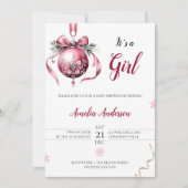 Minimalistisch Pink Weihnachtsschmuck Kinderdusche Einladung (Vorderseite)