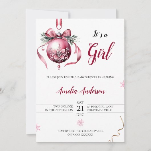 Minimalistisch Pink Weihnachtsschmuck Kinderdusche Einladung (Vorderseite)