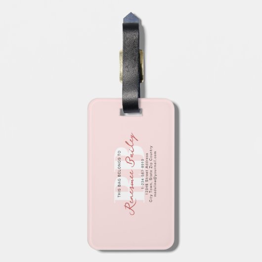 Minimalistisch Pink, weiß Gepäckanhänger (Rückseite vertikal)