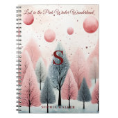 Minimalistisch-Pink-Winterwald-Wunderland-Monogram Notizblock (Vorderseite)