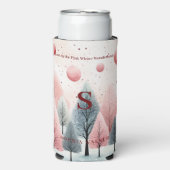 Minimalistisch-Pink-Winterwald-Wunderland-Monogram Selters Dosenkühler (Seltzer Vorderseite)