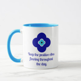 Minimalistisch Positive Vibes Floral Blue Evil Eye Tasse