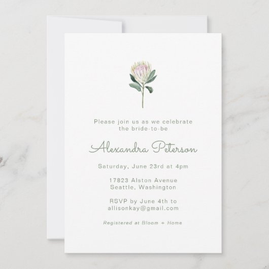 Minimalistisch Protea Blume Boho Pastel Brautparty Einladung (Vorderseite)