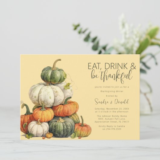 Minimalistisch Pumpkin Erntedank Dinner Einladung (Stehend Vorderseite)